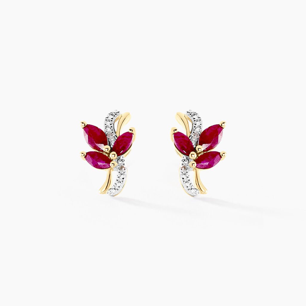 Boucles D'oreilles Puces Angie Or Jaune Rubis Diamant - Clous d'oreilles Femme | Histoire d&rsquo;Or