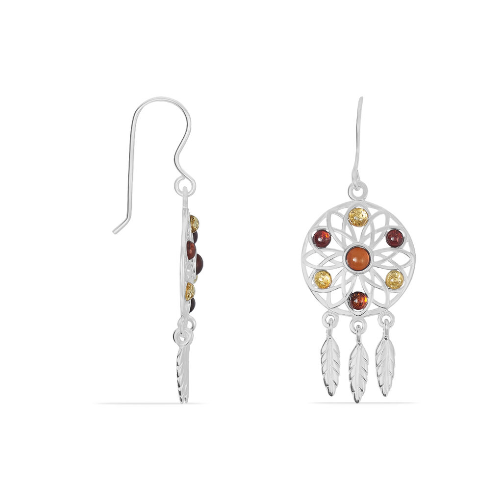 Boucles D'oreilles Argent Blanc Lorena Ambre - Boucles d'oreilles pendantes Femme | Histoire d’Or