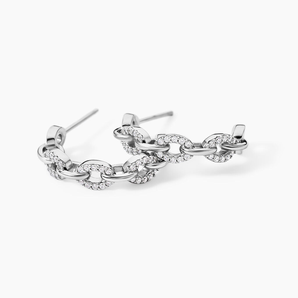 Cr&eacute;oles Trait D'union Argent Blanc Oxyde De Zirconium - Boucles d'oreilles cr&eacute;oles Femme | Histoire d&rsquo;Or