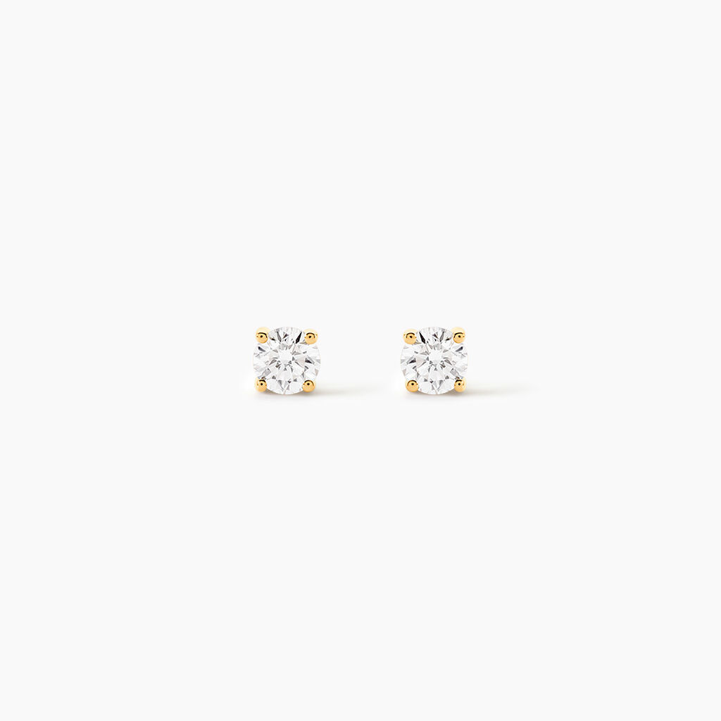 Boucles D'oreilles Puces 4 Griffes Or Jaune Diamant Synthetique - Clous d'oreilles Femme | Histoire d&rsquo;Or