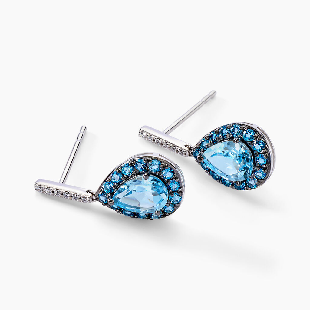 Boucles D'oreilles Puces Kenzi Or Blanc Topaze Oxyde De Zirconium - Clous d'oreilles Femme | Histoire d’Or