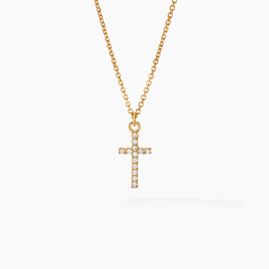 Collier Cobeia Croix Maille For&ccedil;at Or Jaune Oxyde De Zirconium - Colliers Femme | Histoire d&rsquo;Or