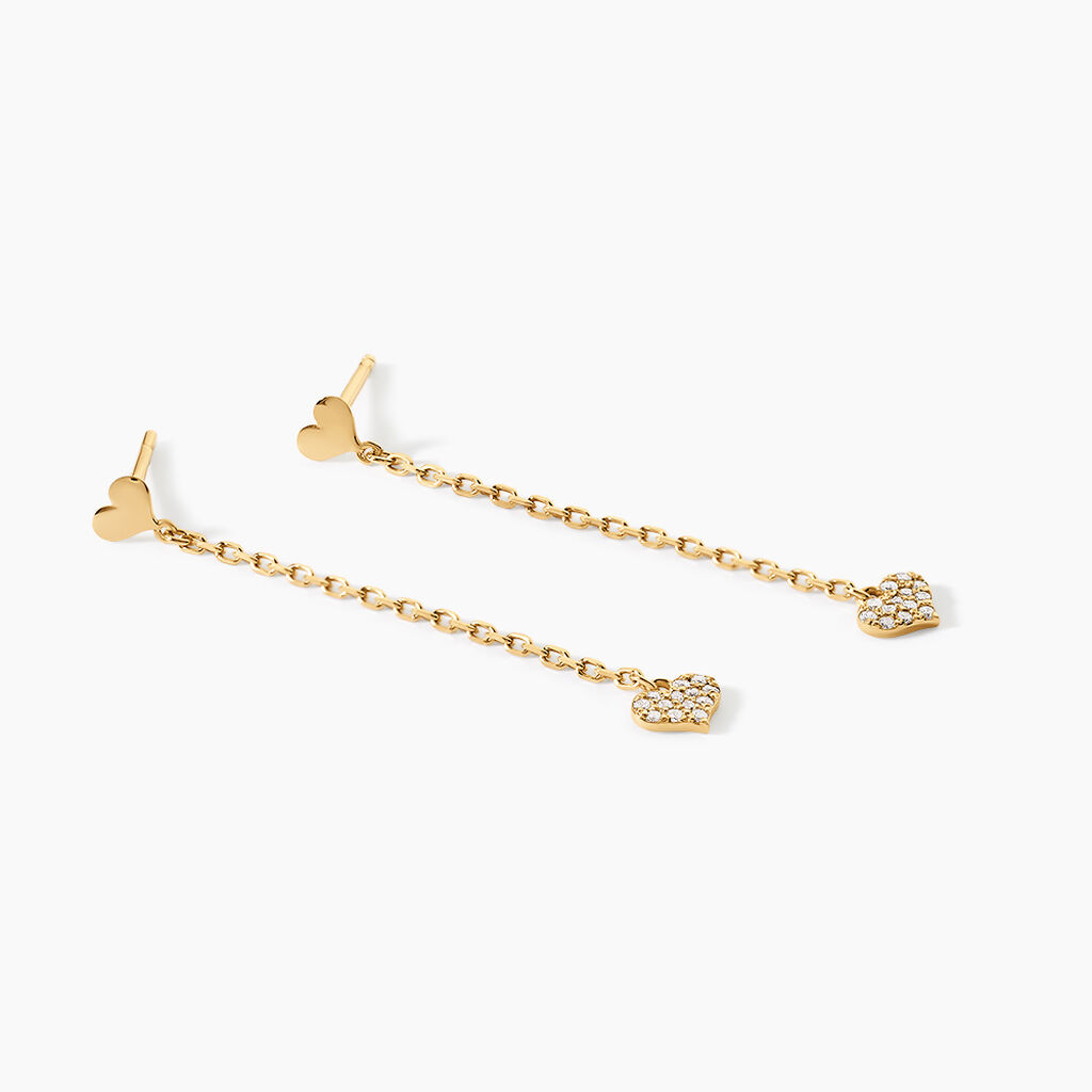 Boucles D'Oreilles Pendantes Cheri Argent Dor&eacute; A L'Or 750/1000 Oxyde De Zirconium - Boucles d'oreilles pendantes Femme | Histoire d&rsquo;Or