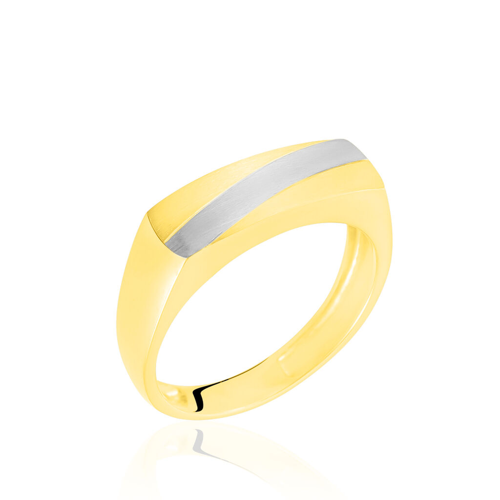 Chevalière Rectangulaire Ligne Or Bicolore