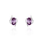Boucles D'oreilles Puces Vrille Ovale Or Blanc Amethyste - Clous d'oreilles Femme | Histoire d&rsquo;Or