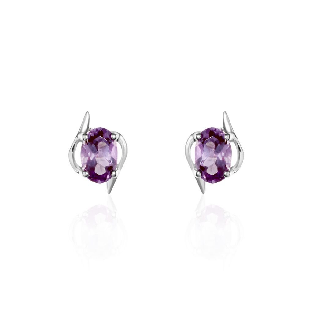 Boucles D'oreilles Puces Vrille Ovale Or Blanc Amethyste - Clous d'oreilles Femme | Histoire d’Or