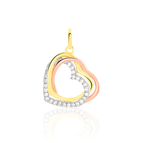 Pendentif Coeur Penche Double Or Bicolore Oxyde De Zirconium - Pendentifs Coeur Femme | Histoire d’Or