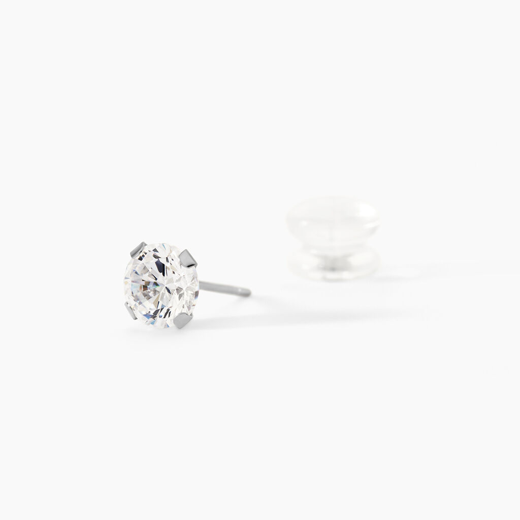 Boucles D'oreilles Puces Eddie Or Blanc Oxyde De Zirconium - Clous d'oreilles Femme | Histoire d&rsquo;Or