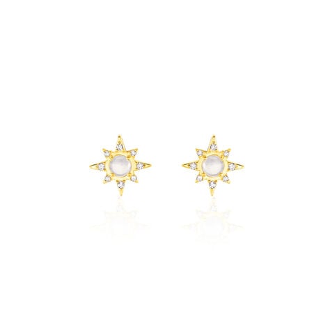Boucles D'oreilles Puces Terry Or Jaune Calcedoine Et Oxyde - Clous d'oreilles Femme | Histoire d’Or