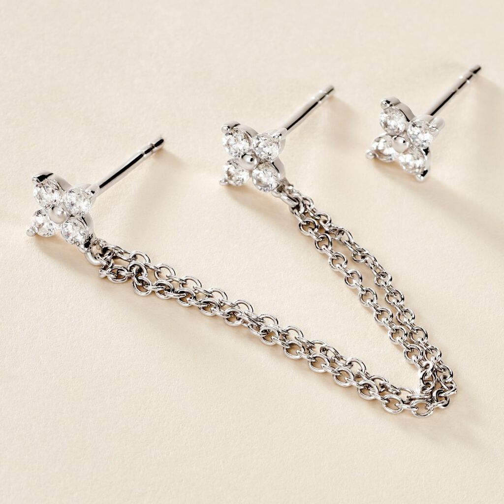 Boucles D'oreilles Dépareillées June Argent Blanc Oxyde De Zirconium - Boucles d'oreilles fantaisie Femme | Histoire d’Or