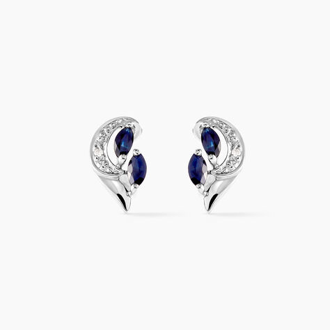Boucles D'oreilles Puces Sakina Or Blanc Saphir Et Diamant - Clous d'oreilles Femme | Histoire d&rsquo;Or