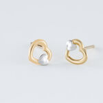 Boucles D'oreilles Puces Anne-maudae Double Coeurs Or Bicolore - Clous d'oreilles Femme | Histoire d&rsquo;Or