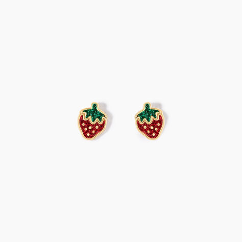 Boucles D'oreilles Puces Tharia Fraise Or Jaune - Clous d'oreilles Enfant | Histoire d’Or