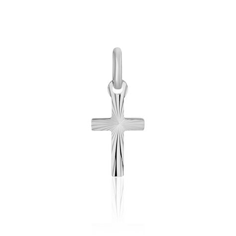 Pendentif Bathilde Croix Striee Or Blanc - Pendentifs Baptême Famille | Histoire d’Or