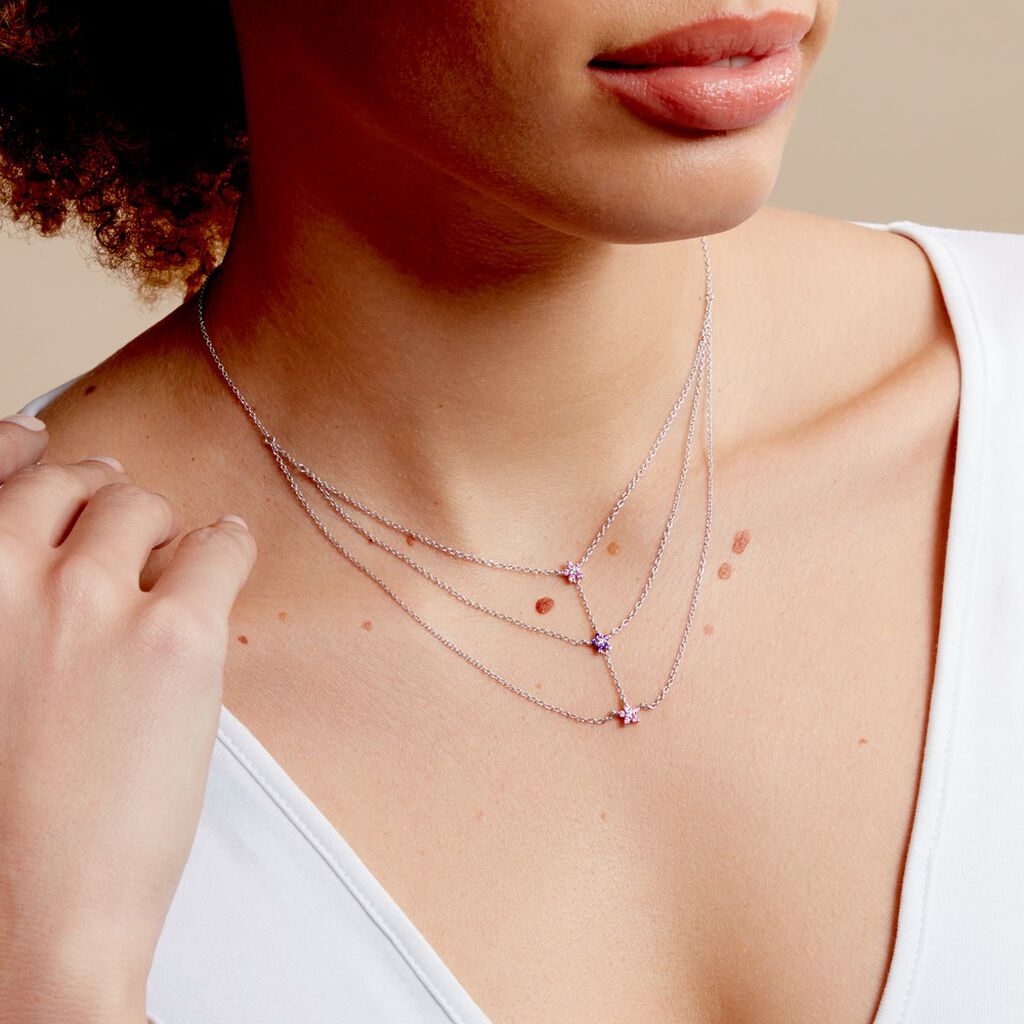 Collier Purple Bloom Argent Blanc Oxyde De Zirconium - Ras de cou Femme | Histoire d’Or