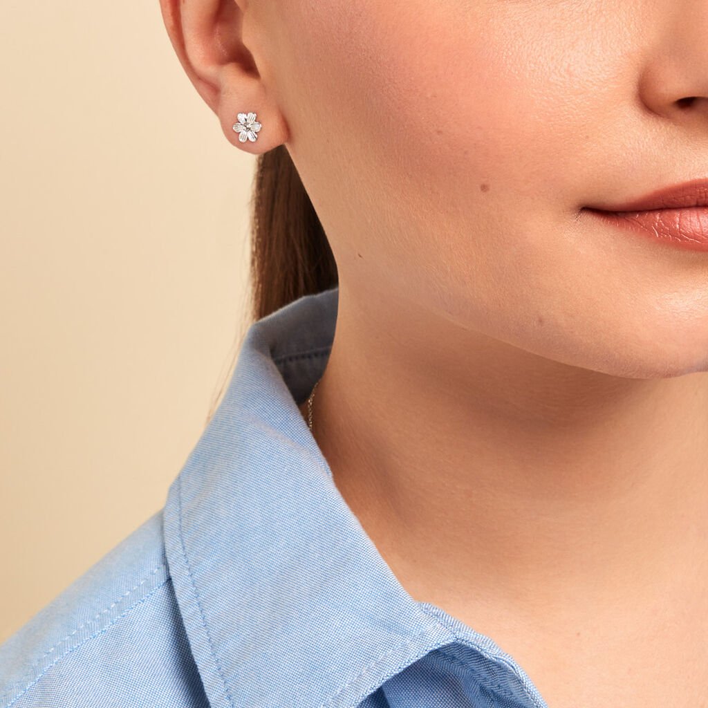 Boucles D'oreilles Puces Niva Argent Blanc - Nouveautés Femme | Histoire d’Or