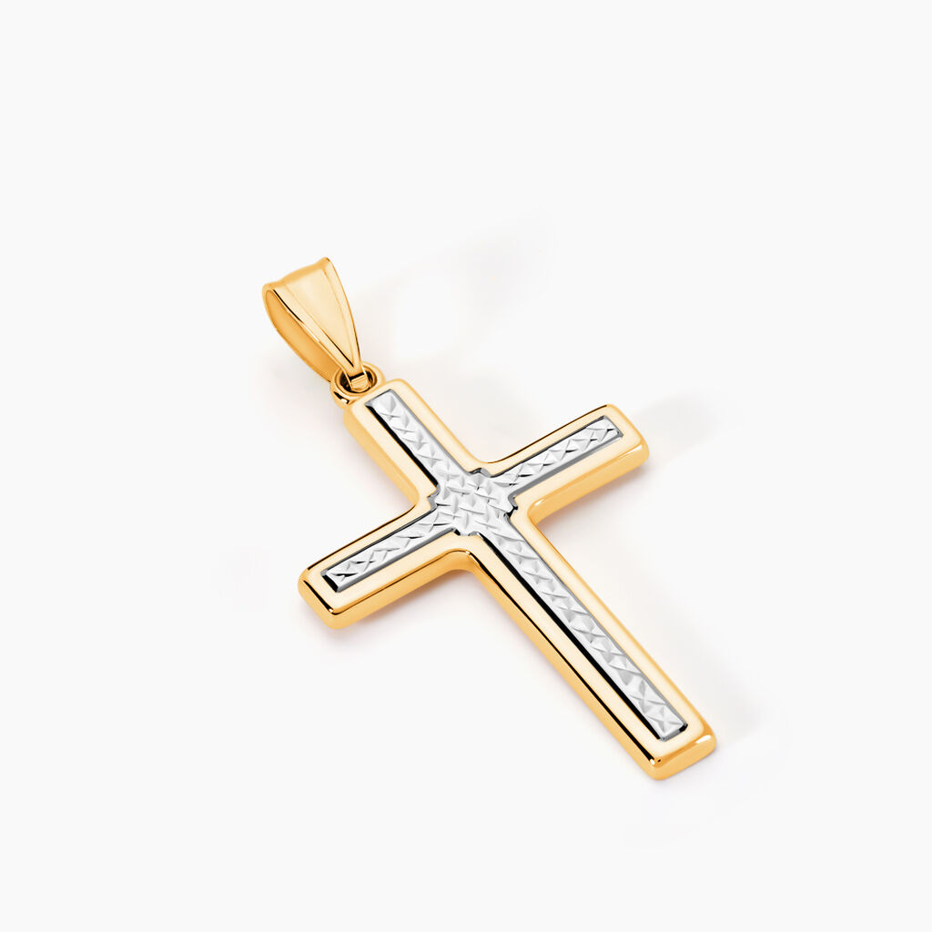 Pendentif Benny Croix Ciselee Or Bicolore - Pendentifs Bapt&ecirc;me Famille | Histoire d&rsquo;Or