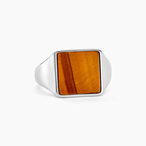 Chevalière Argent Blanc Atilio Oeil De Tigre - Bagues solitaires Homme | Histoire d’Or