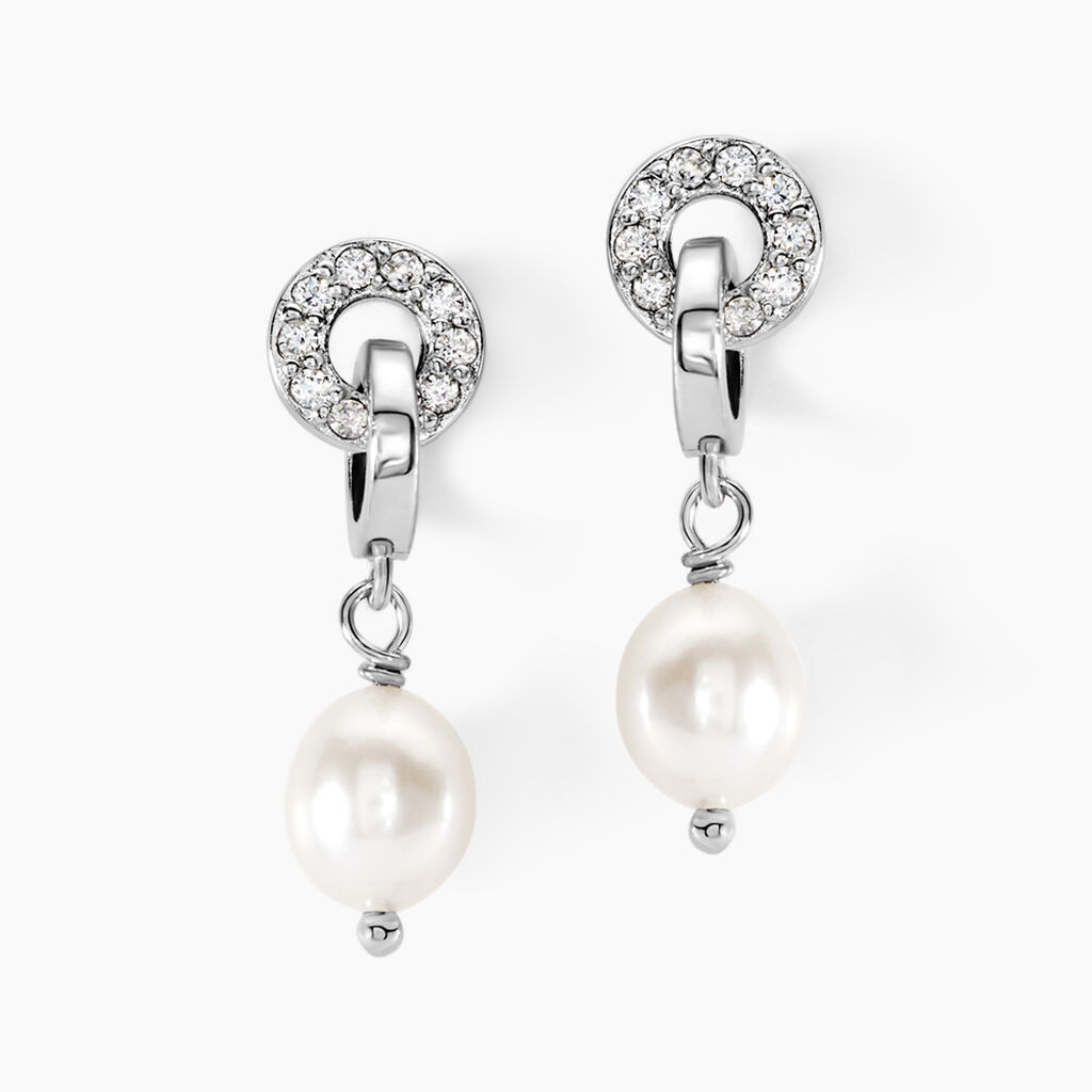 Boucles D'oreilles Pendantes Gaetane Argent Blanc Perle Oxyde - Boucles d'oreilles fantaisie Femme | Histoire d&rsquo;Or