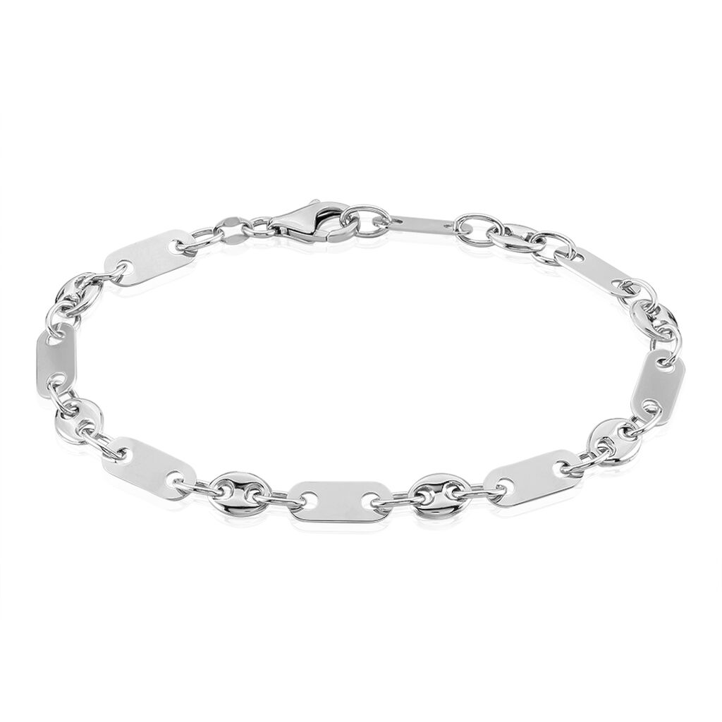Bracelet Pomeline Maille Grain De Cafe Et Plaquettes Argent Blanc - Bracelets chaîne Homme | Histoire d’Or