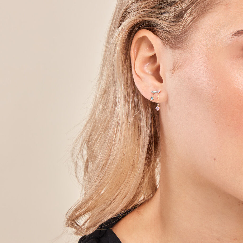 Boucles D'oreilles Pendantes Universe Or Jaune Améthyste Topaze Oxyde - Boucles d'oreilles pendantes Femme | Histoire d’Or