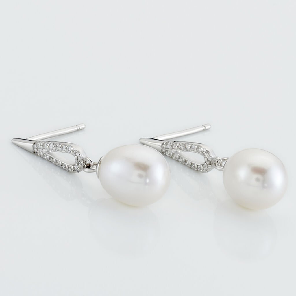 Boucles D'oreilles Pendantes Ludy Argent  Perle De Culture Et Oxyde - Boucles d'oreilles fantaisie Femme | Histoire d&rsquo;Or