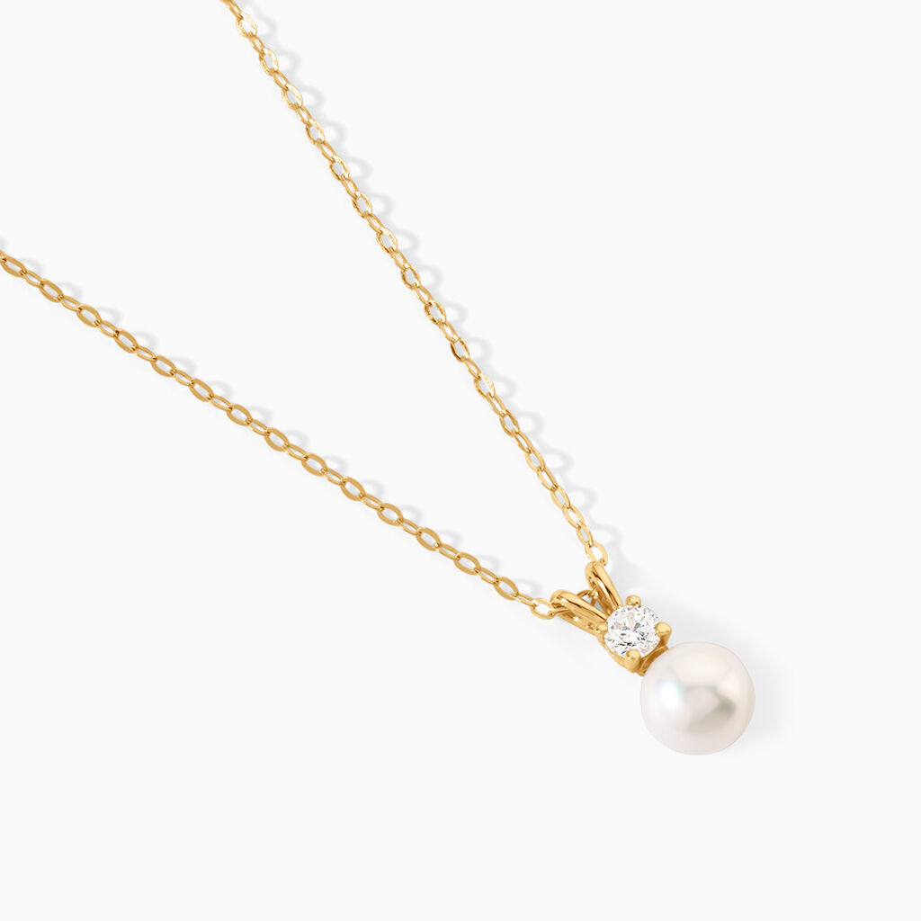 Collier Bragi Argent Dor&eacute; A L'Or 750/1000 Oxyde De Zirconium Perle De Culture - Colliers Femme | Histoire d&rsquo;Or