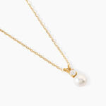 Collier Bragi Argent Dor&eacute; A L'Or 750/1000 Oxyde De Zirconium Perle De Culture - Colliers Femme | Histoire d&rsquo;Or