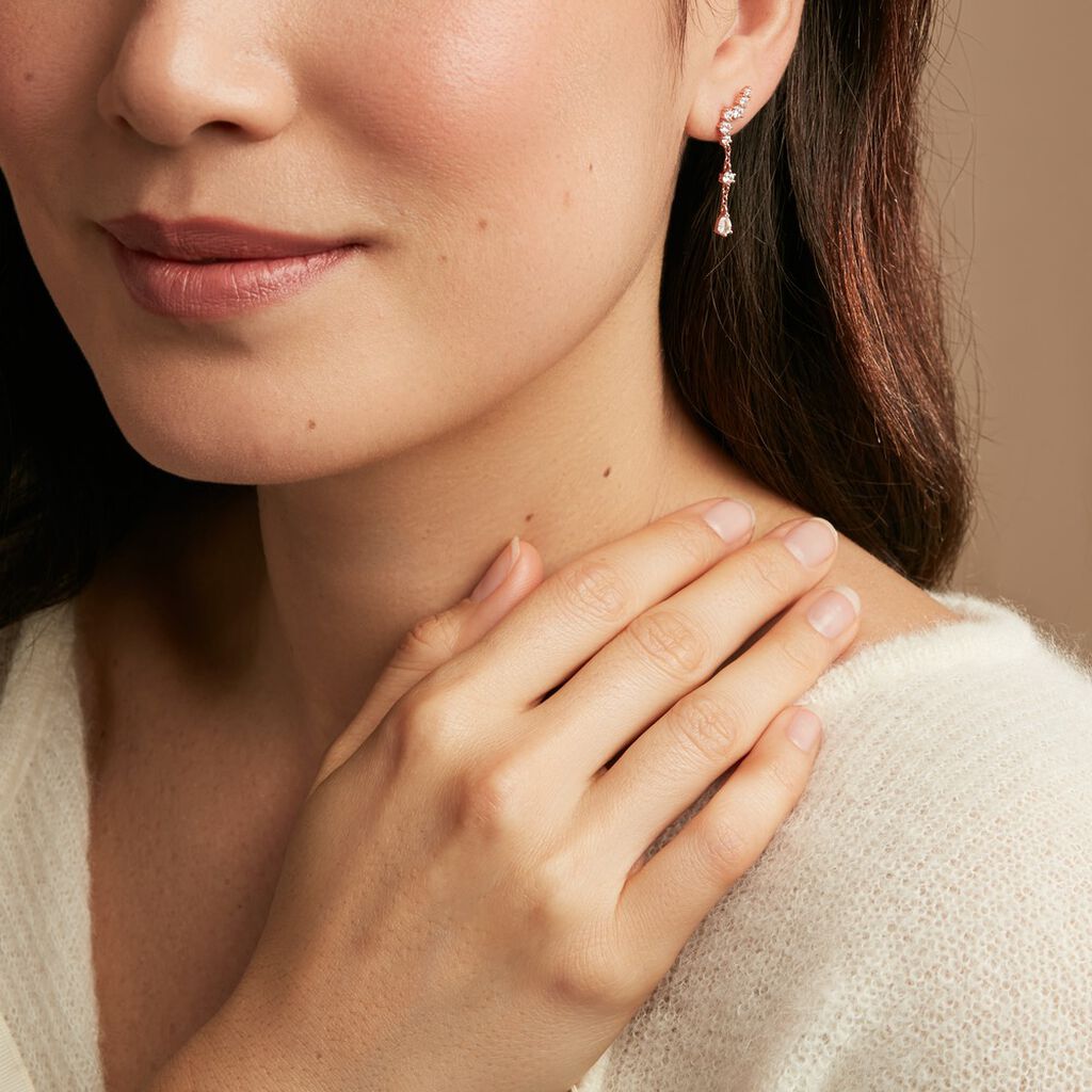 Boucles D'oreilles Pendantes Lir Argent Rose Oxyde De Zirconium - Boucles d'oreilles fantaisie Femme | Histoire d’Or