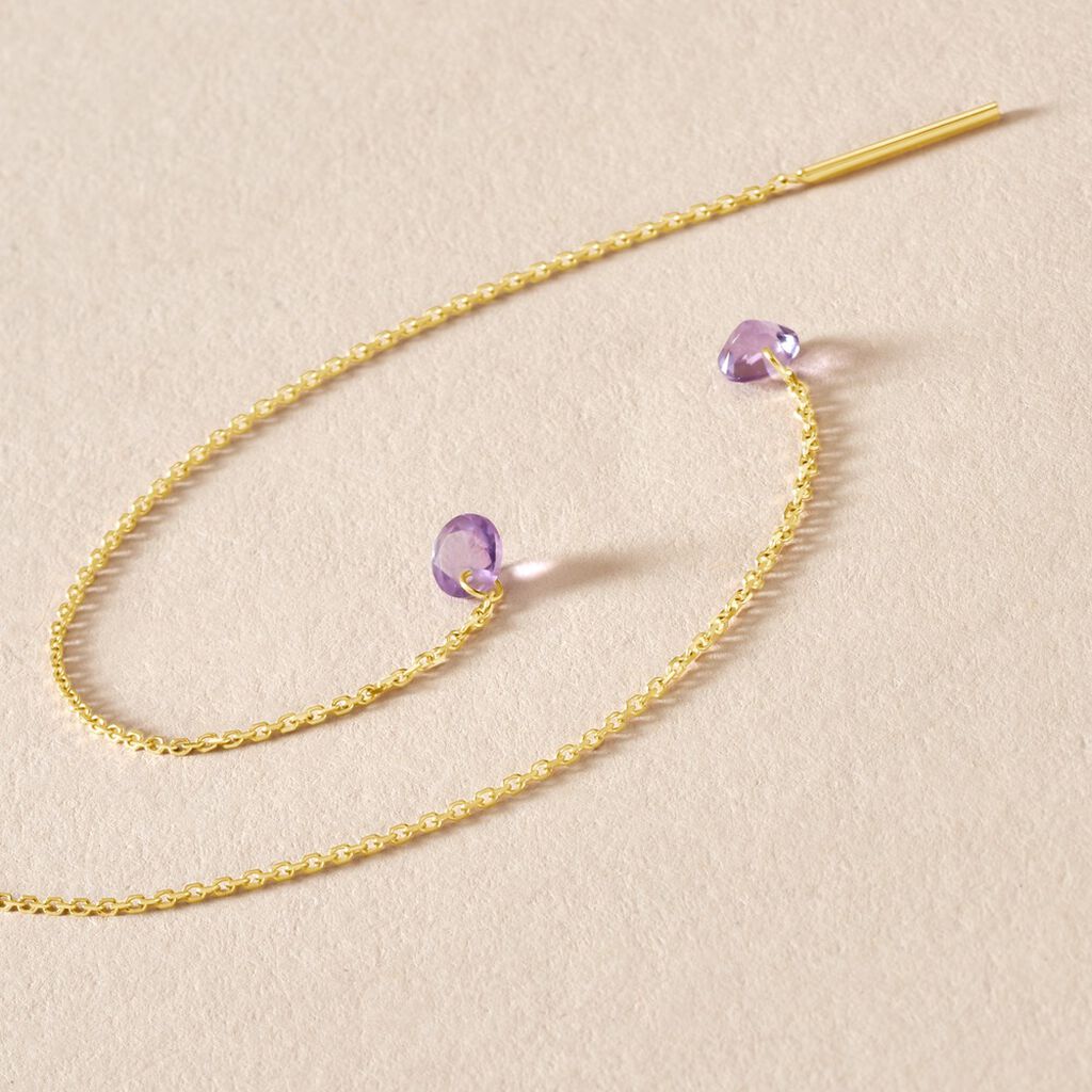 Boucles D'oreilles Pendantes Les Audacieuses Or Jaune Am&eacute;thyste - Boucles d'oreilles pendantes Femme | Histoire d&rsquo;Or