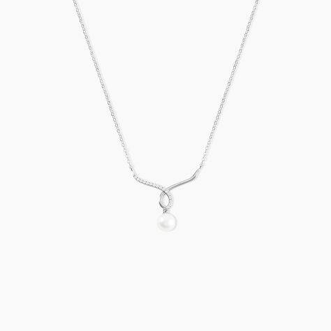 Collier Or Blanc Proximae Perle De Culture Oxydes De Zirconium - Colliers Femme | Histoire d’Or