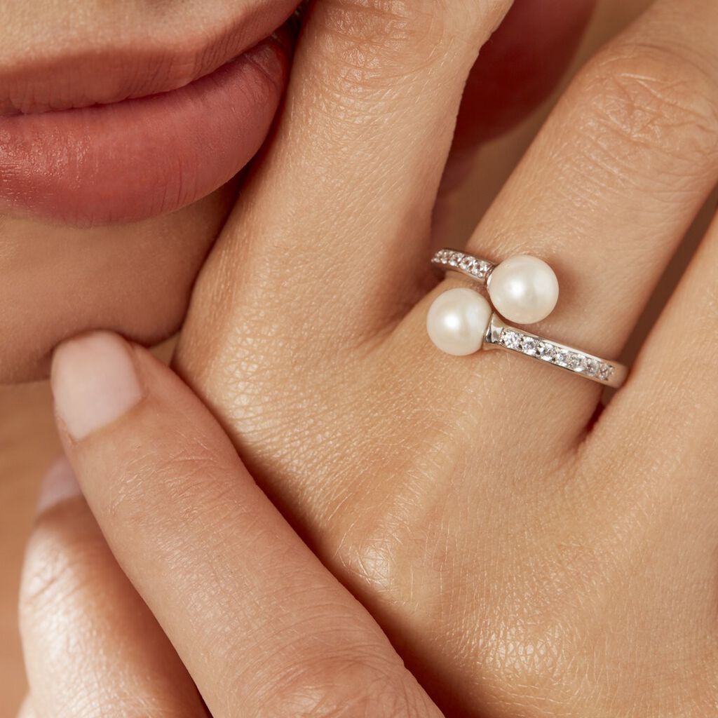 Bague Ajustable Argent Blanc Jeronimo Perle Oxydes De Zirconium - Bagues avec pierre Femme | Histoire d’Or