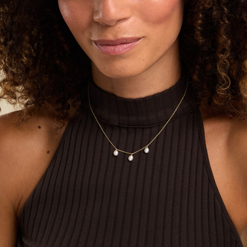 Collier Thanya Argent Dor&eacute; A L'Or 750/1000 Perle De Culture - Colliers Femme | Histoire d&rsquo;Or