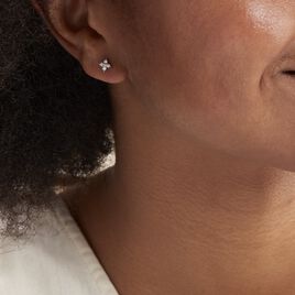 Boucles D'oreilles Puces Winter Flower Or Blanc Oxyde De Zirconium - Clous d'oreilles Femme | Histoire d’Or