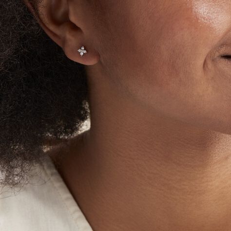 Boucles D'oreilles Puces Winter Flower Or Blanc Oxyde De Zirconium - Clous d'oreilles Femme | Histoire d’Or