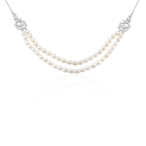 Collier Pygmalion Argent Blanc Oxyde De Zirconium Perle De Culture - Colliers Femme | Histoire d’Or