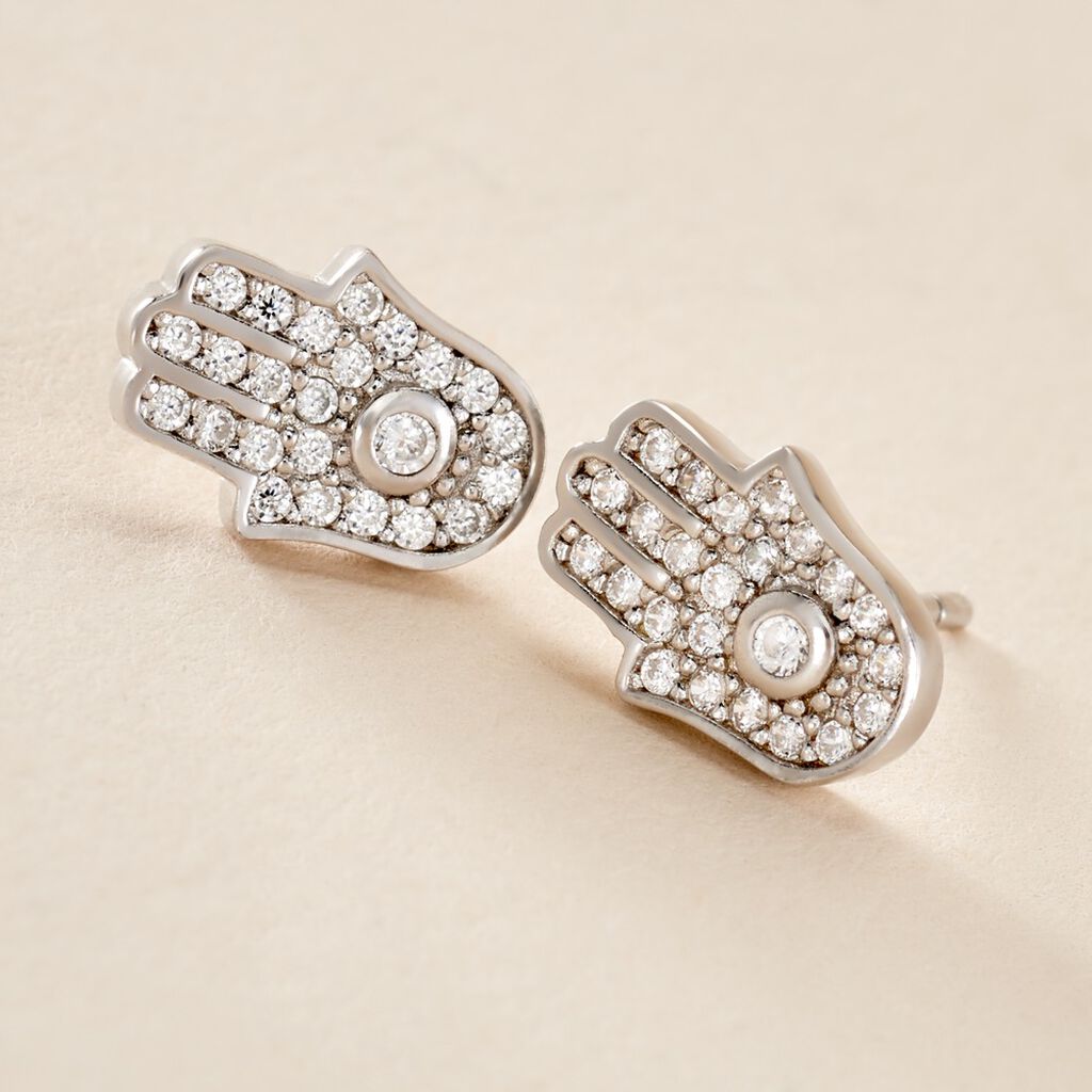 Boucles D'oreilles Puces Amat Argent Blanc Oxyde De Zirconium - Boucles d'oreilles fantaisie Femme | Histoire d’Or