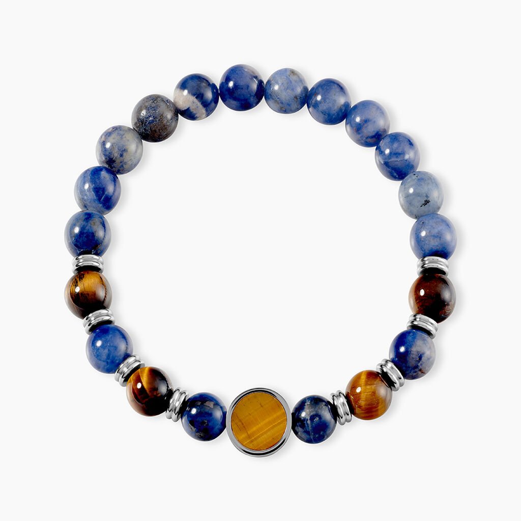 Bracelet Jourdan Archimedes Acier Argent&eacute; Oeil De Tigre Sodalite - F&ecirc;te des p&egrave;res Homme | Histoire d&rsquo;Or