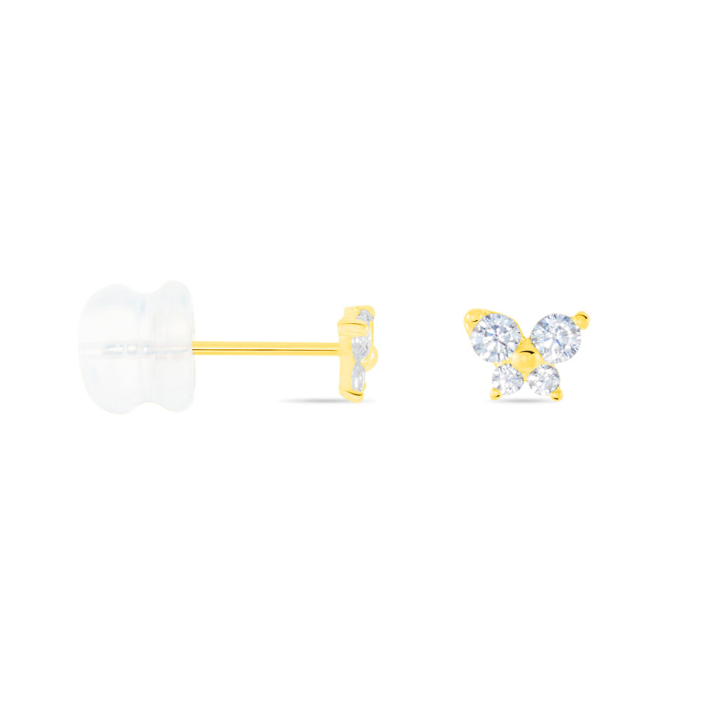 Boucles D'oreilles Puces Eleanor Fleur Or Jaune Oxyde De Zirconium - Clous d'oreilles Famille | Histoire d’Or