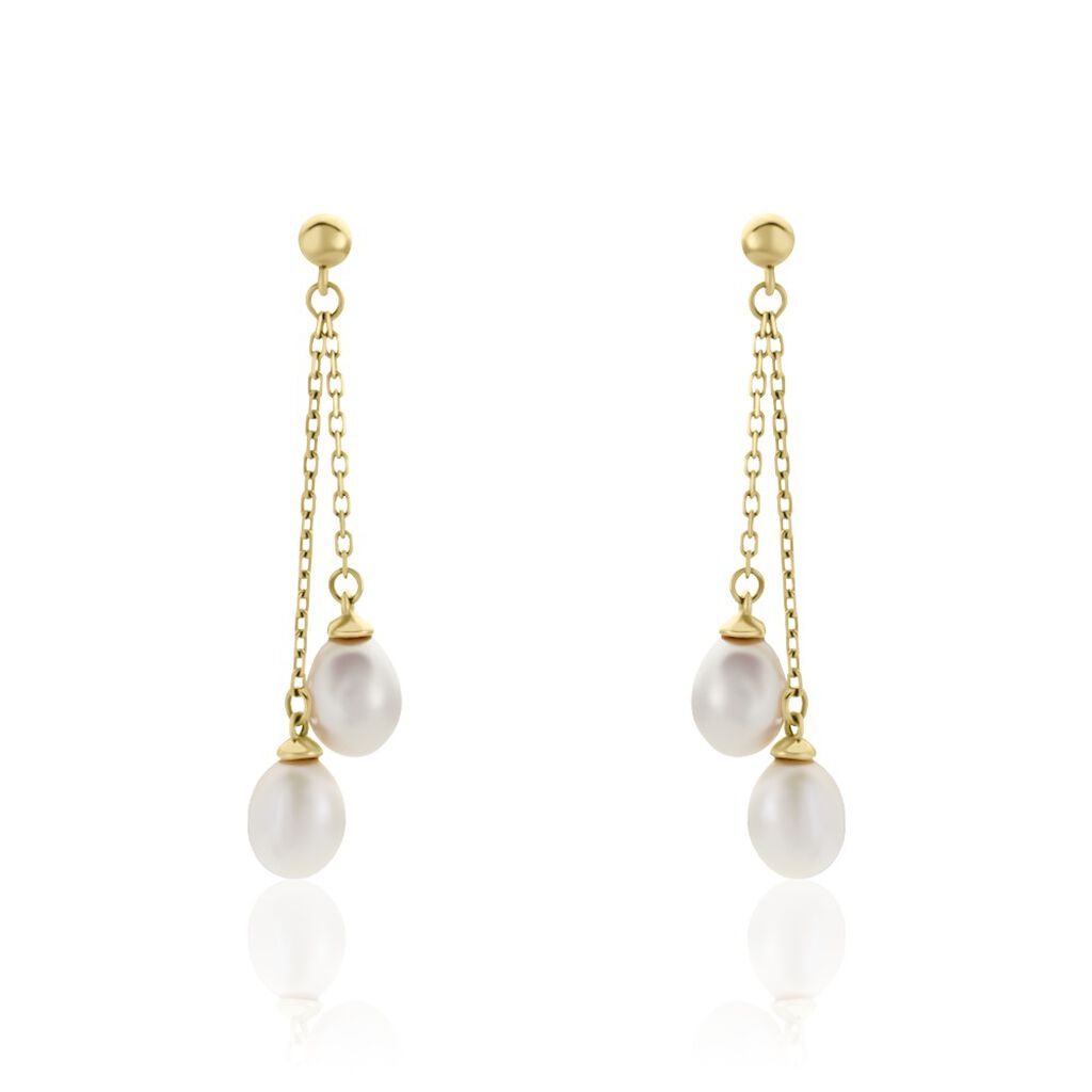Boucles d'oreilles pendantes perles blanches & Or Jaune 750 - Ocarat
