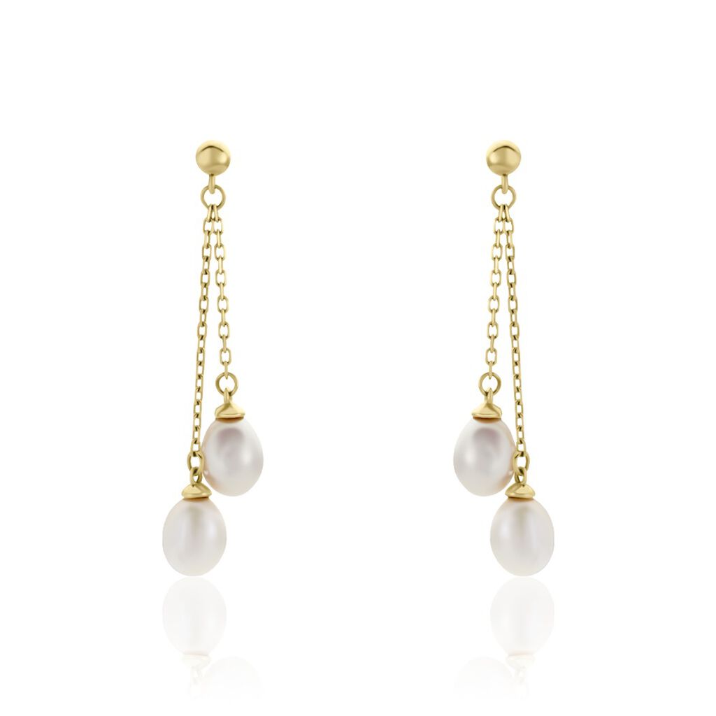 Boucles D'oreilles Pendantes Carrine 2 Fils Or Jaune Perle De Culture - Boucles d'oreilles pendantes Femme | Histoire d’Or