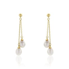 Boucles D'oreilles Pendantes Carrine 2 Fils Or Jaune Perle De Culture - Boucles d'oreilles pendantes Femme | Histoire d’Or