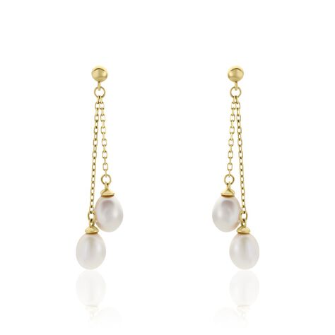 Boucles D'oreilles Pendantes Carrine 2 Fils Or Jaune Perle De Culture - Boucles d'oreilles pendantes Femme | Histoire d’Or