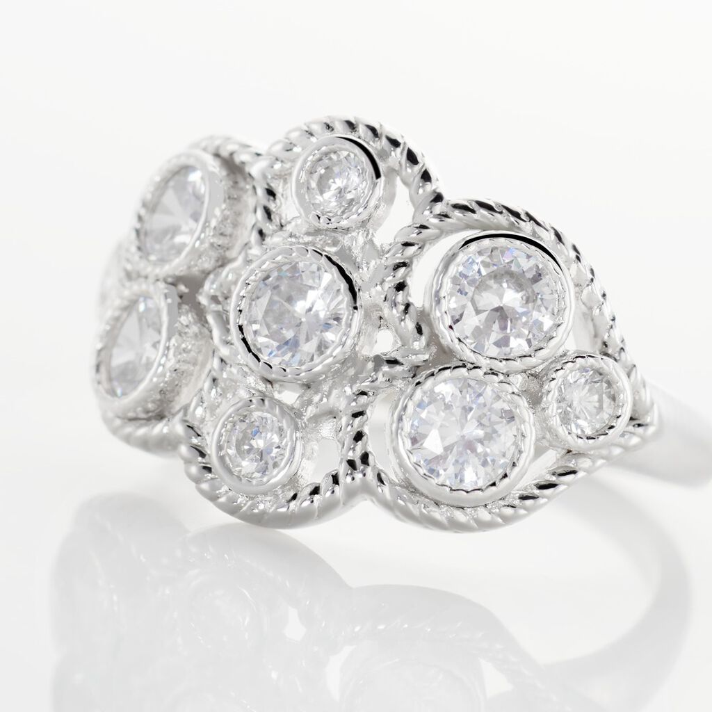 Bague Argent Blanc Boulonnaise Oxydes De Zirconium - Bagues avec pierre Femme | Histoire d’Or
