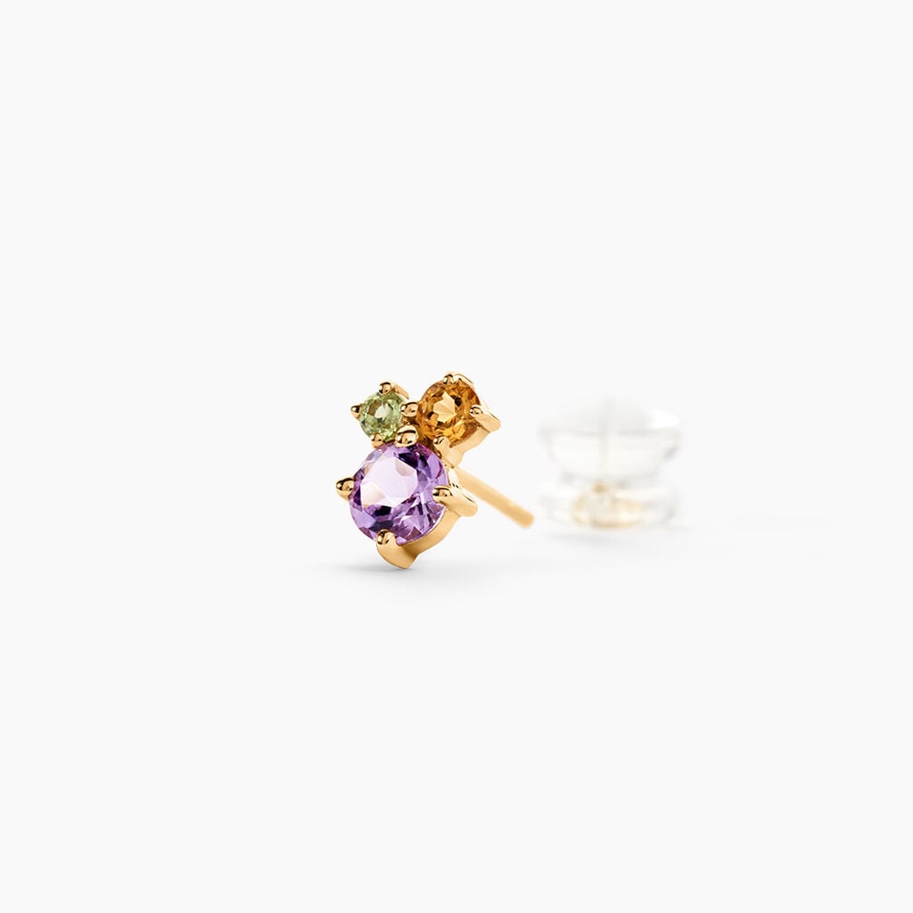 Boucles D'Oreilles Puces Prisme Or Jaune Am&eacute;thyste Citrine P&eacute;ridot - Clous d'oreilles Femme | Histoire d&rsquo;Or