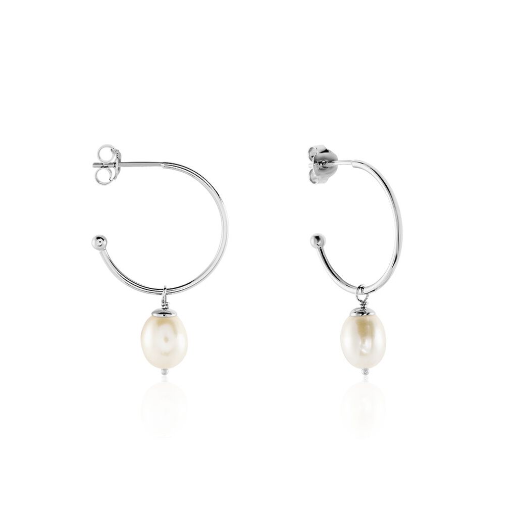 Créoles Walli Argent Blanc Perle De Culture - Boucles d'oreilles créoles Femme | Histoire d’Or