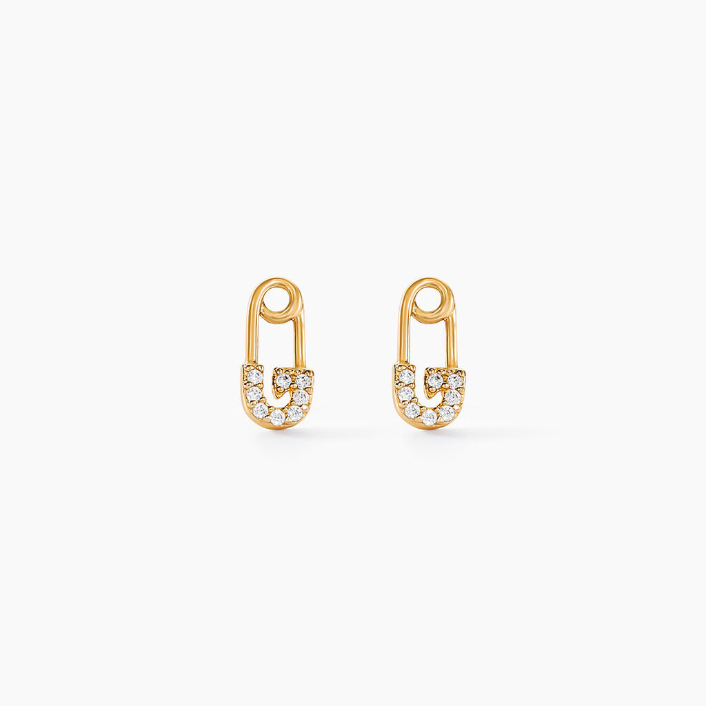 Boucles D'oreilles Puces Epiktetos Or Jaune Oxyde De Zirconium - Clous d'oreilles Femme | Histoire d&rsquo;Or