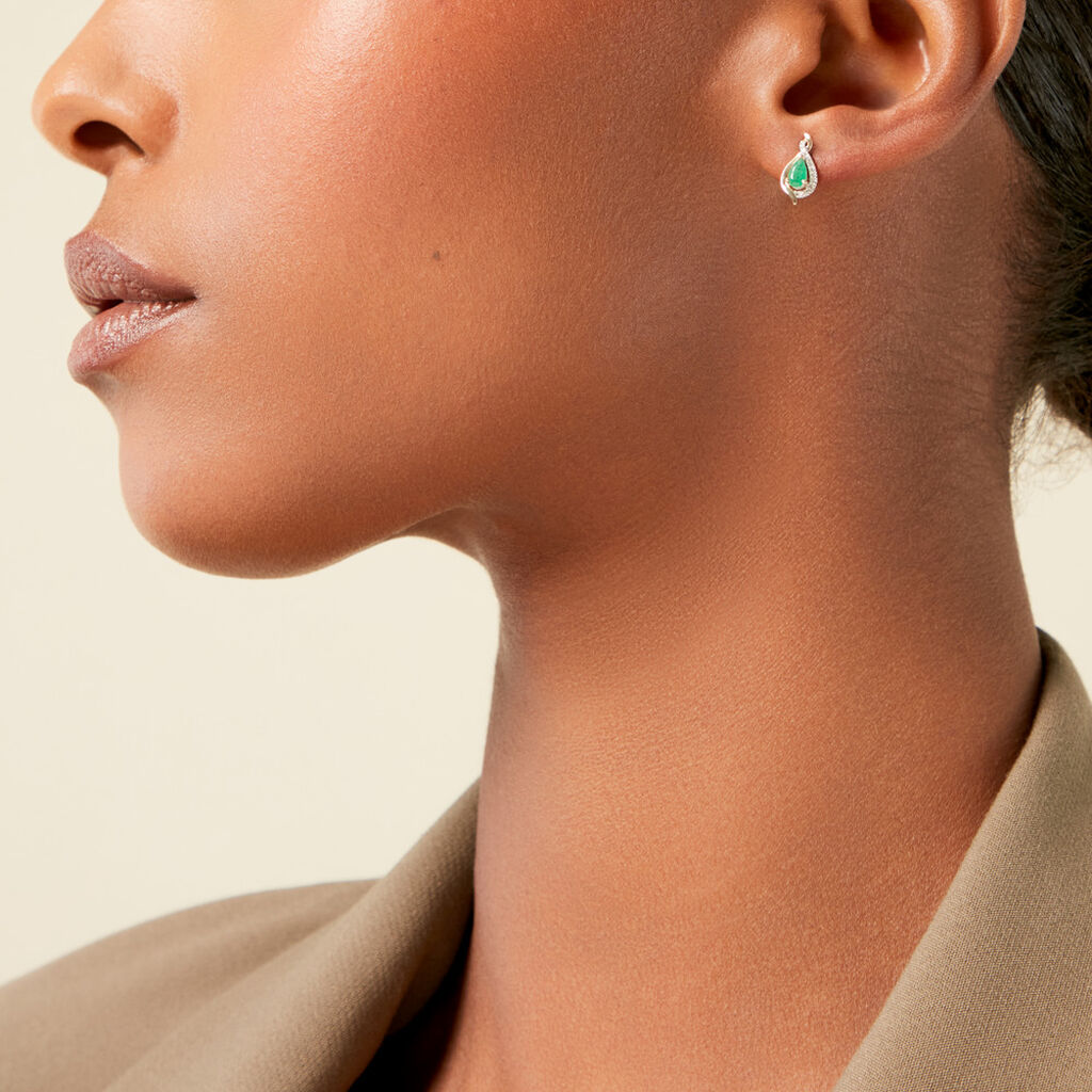 Boucles D'Oreilles Puces Angelika Or Jaune Emeraude Diamant - Boucles d'oreilles pendantes Femme | Histoire d&rsquo;Or