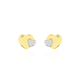 Boucles D'oreilles Puces Anne-maudae Double Coeurs Or Bicolore - Boucles d'Oreilles Coeur Femme | Histoire d’Or