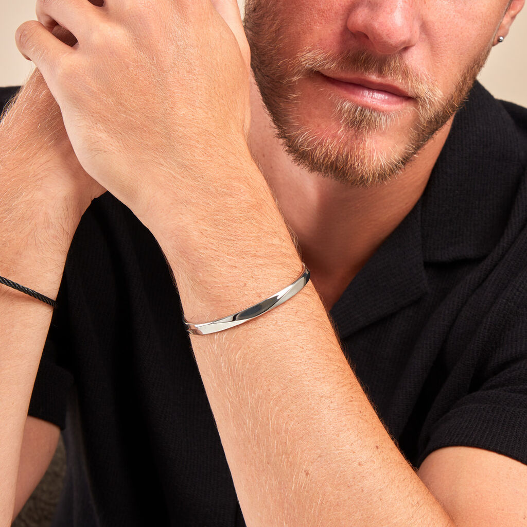 Bracelet Jonc Positano Acier Blanc - Bracelets joncs Homme | Histoire d’Or